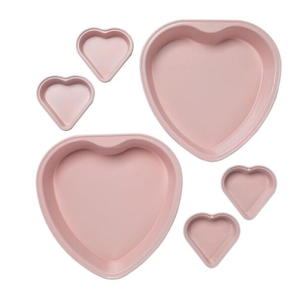 6-Piece Set Heart Shaped Nonstick Bakeware Set, Pink