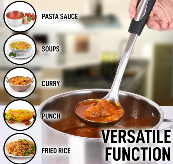 Stainless Steel Soup Ladle Silver Black-12" - Image 3