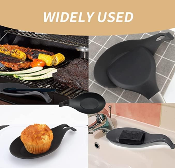 Black Silicone Ladle Holder Large Spoon Rest - Image 3